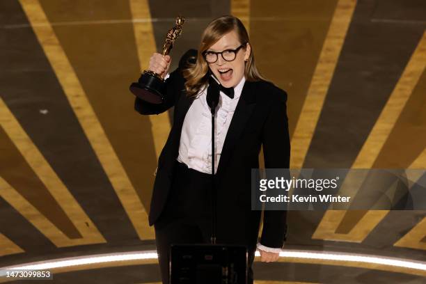 Sarah Polley accepts the Best Adapted Screenplay award for "Women Talking" onstage during the 95th Annual Academy Awards at Dolby Theatre on March...