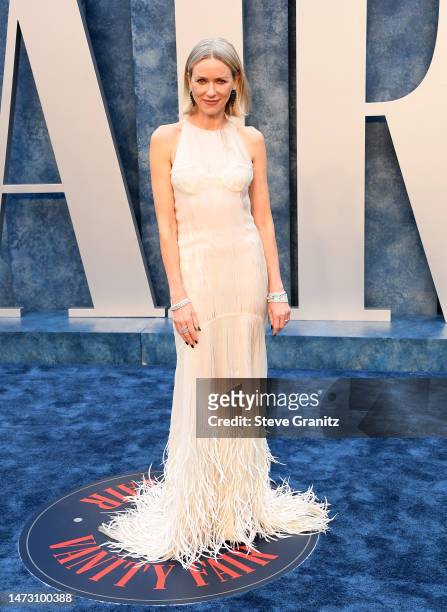 Naomi Watts arrives at the Vanity Fair Oscar Party Hosted By Radhika Jones at Wallis Annenberg Center for the Performing Arts on March 12, 2023 in...