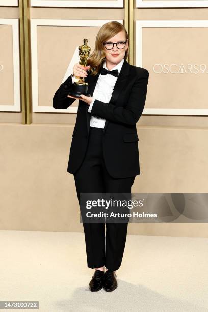 Sarah Polley, winner of the Best Adapted Screenplay award for "Women Talking," poses in the press room during the 95th Annual Academy Awards on March...