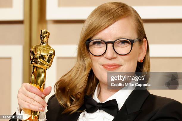 Sarah Polley, winner of the Adapted Screenplay award for "Women Talking," poses in the press room during the 95th Annual Academy Awards on March 12,...