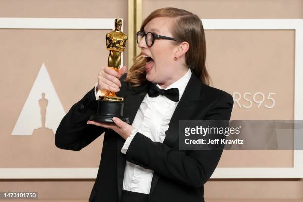 Sarah Polley, winner of the Adapted Screenplay award for "Women Talking", poses in the press room at the 95th Annual Academy Awards at Ovation...
