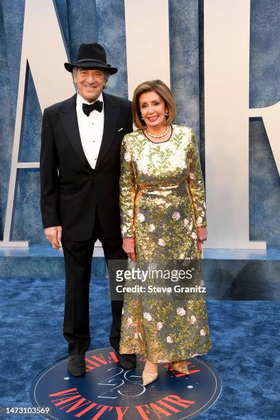 Paul Pelosi and Nancy Pelosi arrives at the Vanity Fair Oscar Party Hosted By Radhika Jones at Wallis Annenberg Center for the Performing Arts on...