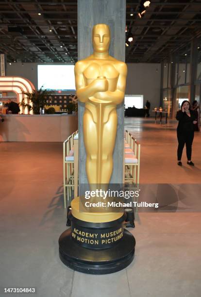 Oversized Oscar statue at Oscars Night at the Museum at the Academy Museum of Motion Pictures on March 12, 2023 in Los Angeles, California.