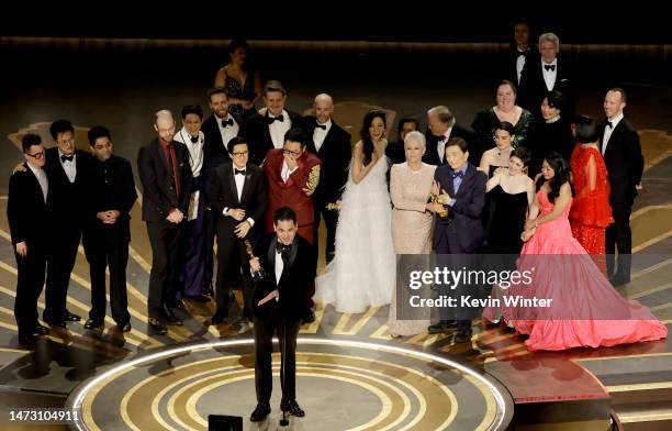 Jonathan Wang accepts the Best Picture award for "Everything Everywhere All at Once" onstage during the 95th Annual Academy Awards at Dolby Theatre...