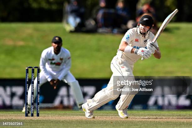 Henry Nicholls of New Zealand bats during day five of the First Test match in the series between New Zealand and Sri Lanka at Hagley Oval on March...