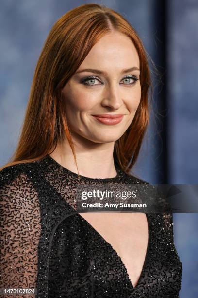 Sophie Turner attends the 2023 Vanity Fair Oscar Party Hosted By Radhika Jones at Wallis Annenberg Center for the Performing Arts on March 12, 2023...