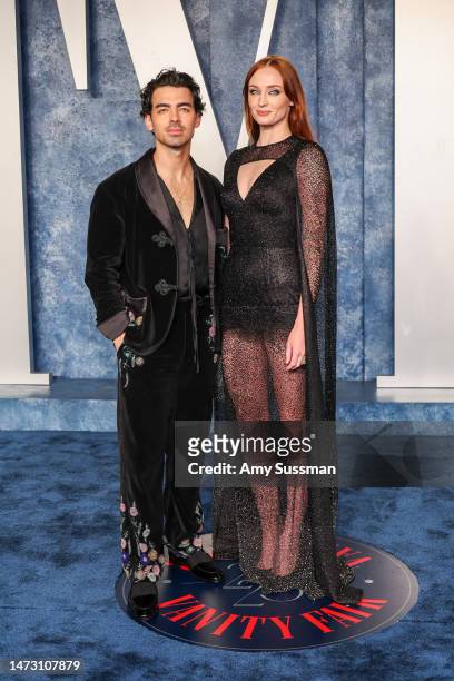 Joe Jonas and Sophie Turner attend the 2023 Vanity Fair Oscar Party Hosted By Radhika Jones at Wallis Annenberg Center for the Performing Arts on...
