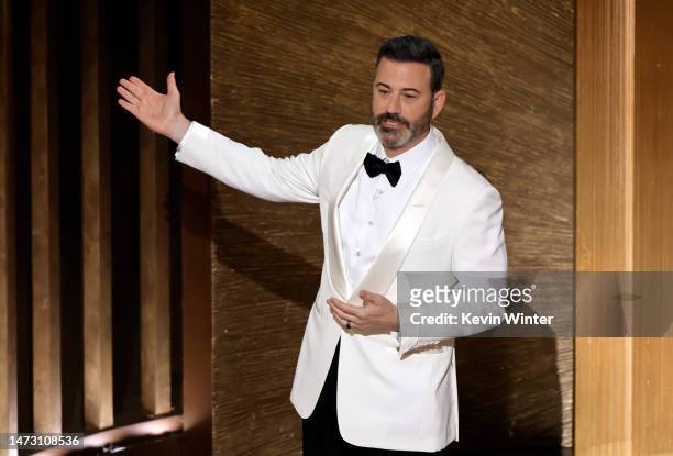 Host Jimmy Kimmel speaks onstage during the 95th Annual Academy Awards at Dolby Theatre on March 12, 2023 in Hollywood, California.