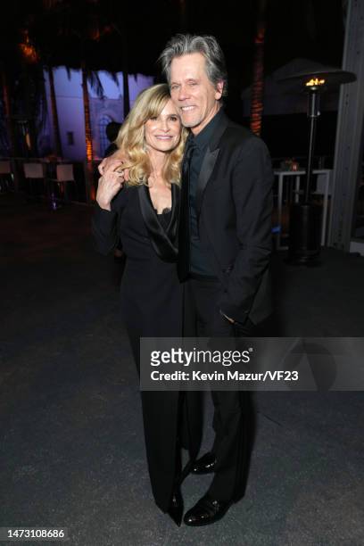 Kyra Sedgwick and Kevin Bacon attend the 2023 Vanity Fair Oscar Party Hosted By Radhika Jones at Wallis Annenberg Center for the Performing Arts on...