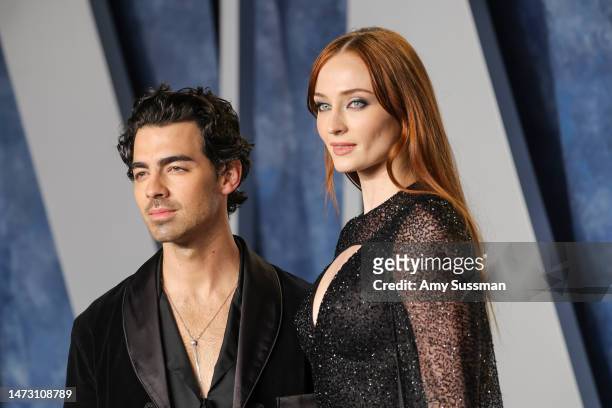 Joe Jonas and Sophie Turner attend the 2023 Vanity Fair Oscar Party Hosted By Radhika Jones at Wallis Annenberg Center for the Performing Arts on...