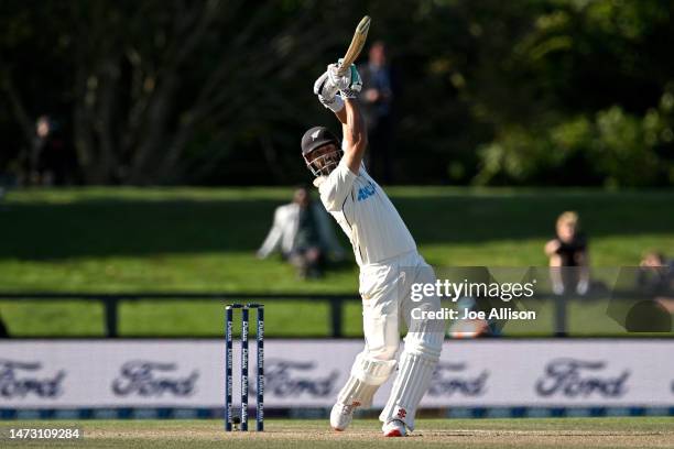 Daryl Mitchell of New Zealand bats during day five of the First Test match in the series between New Zealand and Sri Lanka at Hagley Oval on March...