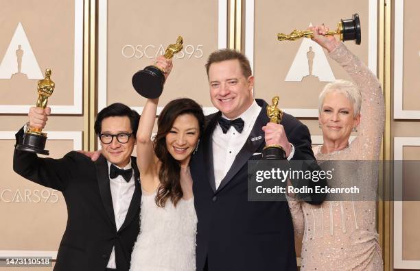 Ke Huy Quan, winner of Best Actor in a Supporting Roll award for ‘Everything Everywhere All at Once', Michelle Yeoh, winner of the Best Actress in a...