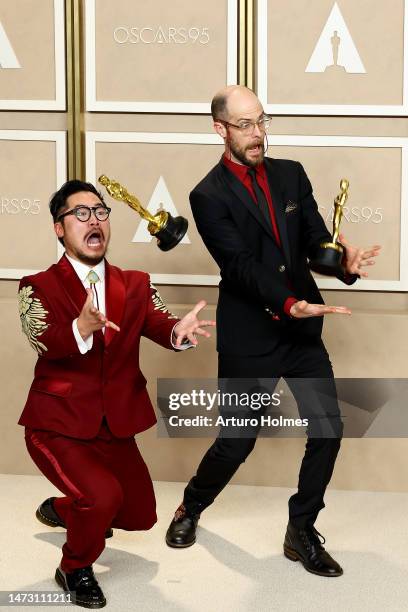 Dan Kwan and Daniel Scheinert, winners of the Best Director and Best Picture award for "Everything Everywhere All at Once," pose in the press room...