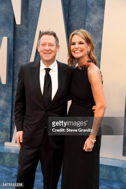 Michael Feldman and Savannah Guthrie arrives at the Vanity Fair Oscar Party Hosted By Radhika Jones at Wallis Annenberg Center for the Performing...