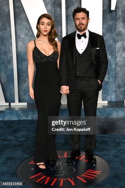 Caylee Cowan and Casey Affleck attend the 2023 Vanity Fair Oscar Party Hosted By Radhika Jones at Wallis Annenberg Center for the Performing Arts on...