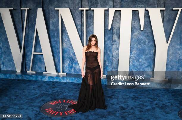 Charlotte Lawrence attends the 2023 Vanity Fair Oscar Party Hosted By Radhika Jones at Wallis Annenberg Center for the Performing Arts on March 12,...