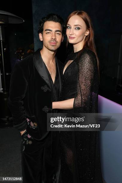 Joe Jonas and Sophie Turner attend the 2023 Vanity Fair Oscar Party Hosted By Radhika Jones at Wallis Annenberg Center for the Performing Arts on...