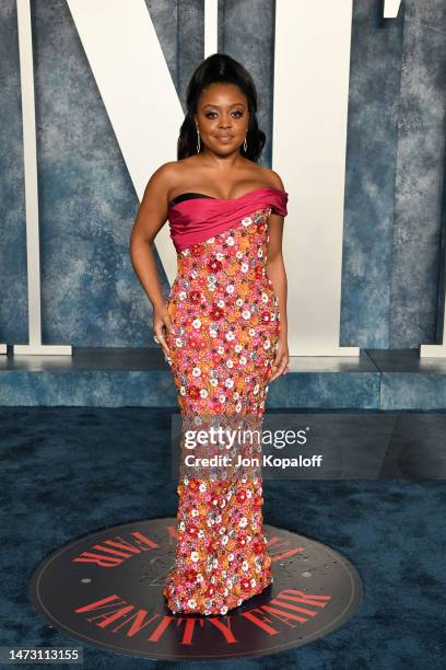 Quinta Brunson attends the 2023 Vanity Fair Oscar Party Hosted By Radhika Jones at Wallis Annenberg Center for the Performing Arts on March 12, 2023...