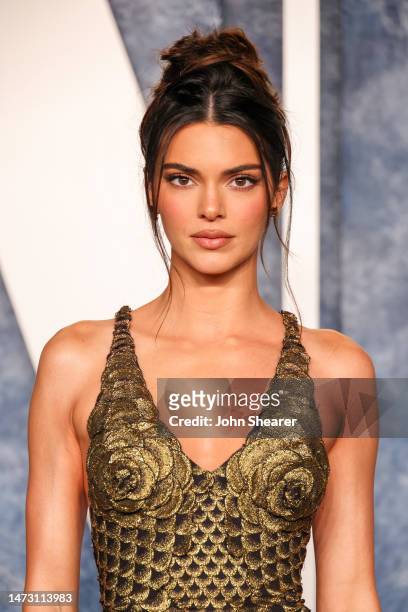 Kendall Jenner attends the 2023 Vanity Fair Oscar Party Hosted By Radhika Jones at Wallis Annenberg Center for the Performing Arts on March 12, 2023...