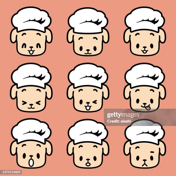 niedliches gesichtsausdruckssymbol des labrador-retriever-hundes mit kochmütze - hundeknochen stock-grafiken, -clipart, -cartoons und -symbole