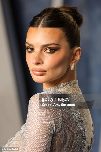 Emily Ratajkowski attends the 2023 Vanity Fair Oscar Party Hosted By Radhika Jones at Wallis Annenberg Center for the Performing Arts on March 12,...