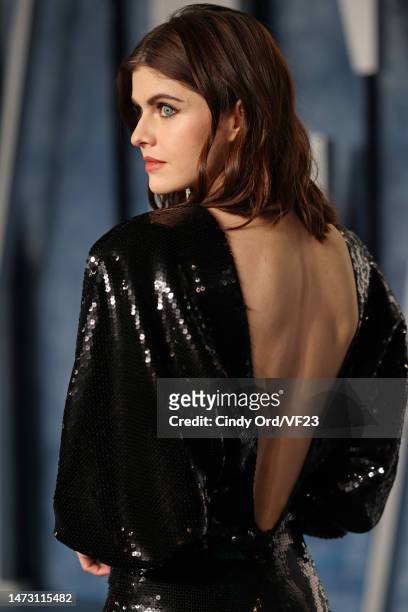 Alexandra Daddario attends the 2023 Vanity Fair Oscar Party Hosted By Radhika Jones at Wallis Annenberg Center for the Performing Arts on March 12,...