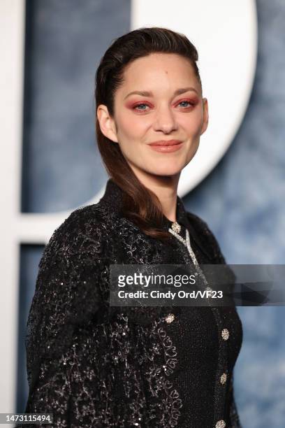Marion Cotillard attends the 2023 Vanity Fair Oscar Party Hosted By Radhika Jones at Wallis Annenberg Center for the Performing Arts on March 12,...