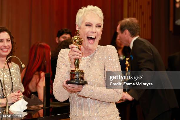 Jamie Lee Curtis, winner of the Best Supporting Actress award for "Everything Everywhere All at Once," attends the Governors Ball during the 95th...