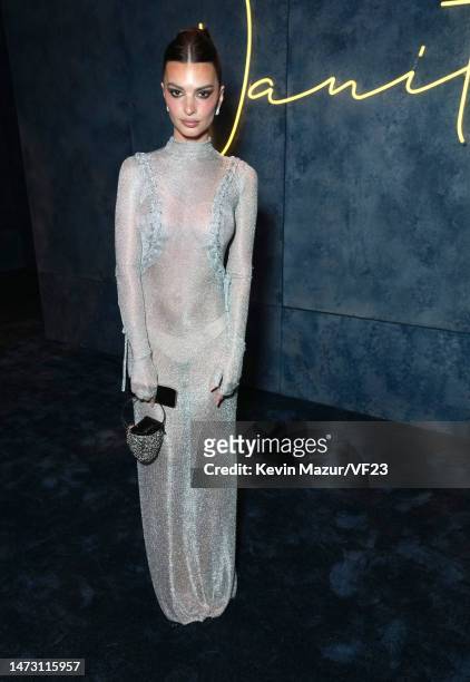 Emily Ratajkowski attends the 2023 Vanity Fair Oscar Party Hosted By Radhika Jones at Wallis Annenberg Center for the Performing Arts on March 12,...