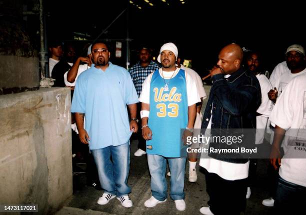 Rappers Mack 10 , Ice Cube and WC of Westside Connection performs during the filming of their music video, 'Gangsta Nation' in Chicago, Illinois in...