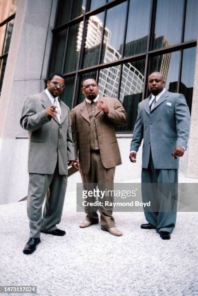 Rappers Ice Cube , Mack 10 and WC of Westside Connection poses for photos in between takes during the filming of their music video, 'Gangsta Nation'...