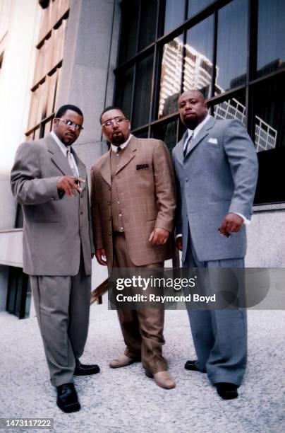 Rappers Ice Cube , Mack 10 and WC of Westside Connection poses for photos in between takes during the filming of their music video, 'Gangsta Nation'...