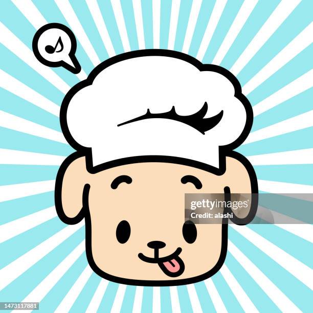 ilustraciones, imágenes clip art, dibujos animados e iconos de stock de lindo diseño de personaje del perro labrador retriever con un sombrero de chef y sacando la lengua - oler comida