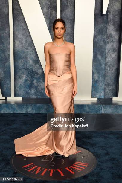 Claudia Sulewski attends the 2023 Vanity Fair Oscar Party Hosted By Radhika Jones at Wallis Annenberg Center for the Performing Arts on March 12,...