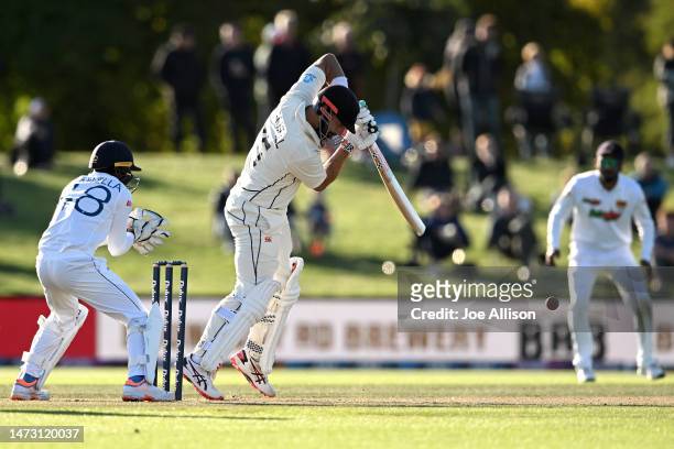 Daryl Mitchell of New Zealand bats during day five of the First Test match in the series between New Zealand and Sri Lanka at Hagley Oval on March...