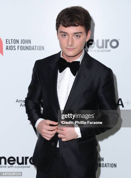 Noah Schnapp attends Elton John AIDS Foundation's 31st annual academy awards viewing party on March 12, 2023 in West Hollywood, California.