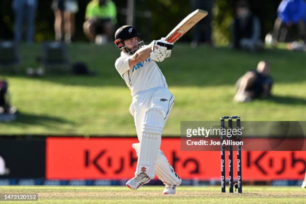 Kane Williamson of New Zealand bats during day five of the First Test match in the series between New Zealand and Sri Lanka at Hagley Oval on March...