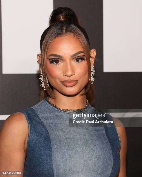 Singer DaniLeigh attends the Model Experience Los Angeles Fashion Week Festival at Barker Hangar on March 12, 2023 in Santa Monica, California.