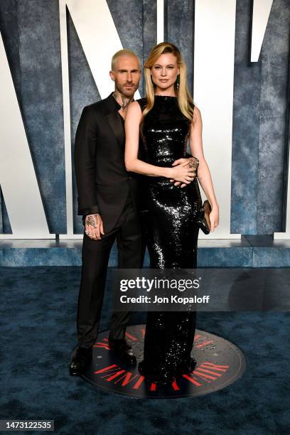 Adam Levine and Behati Prinsloo attend the 2023 Vanity Fair Oscar Party Hosted By Radhika Jones at Wallis Annenberg Center for the Performing Arts on...