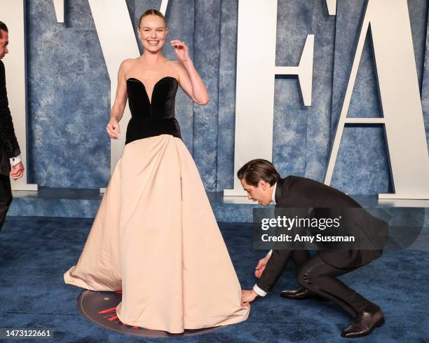 Kate Bosworth and Justin Long attend the 2023 Vanity Fair Oscar Party Hosted By Radhika Jones at Wallis Annenberg Center for the Performing Arts on...