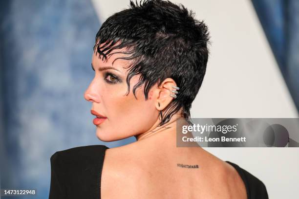 Halsey attends the 2023 Vanity Fair Oscar Party Hosted By Radhika Jones at Wallis Annenberg Center for the Performing Arts on March 12, 2023 in...