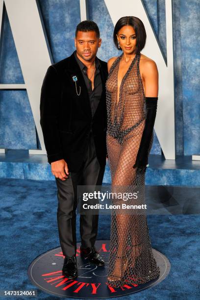 Russell Wilson and Ciara attend the 2023 Vanity Fair Oscar Party Hosted By Radhika Jones at Wallis Annenberg Center for the Performing Arts on March...