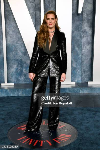 Brooke Shields attends the 2023 Vanity Fair Oscar Party Hosted By Radhika Jones at Wallis Annenberg Center for the Performing Arts on March 12, 2023...