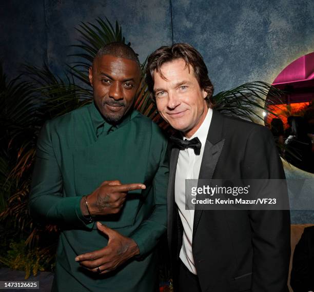 Idris Elba and Jason Bateman attend the 2023 Vanity Fair Oscar Party Hosted By Radhika Jones at Wallis Annenberg Center for the Performing Arts on...
