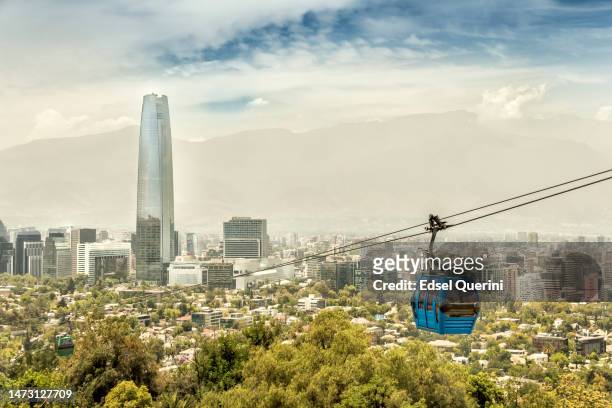 view of the city of santiago de chile, from the san cristobal hill. - santiago chile street stock pictures, royalty-free photos & images