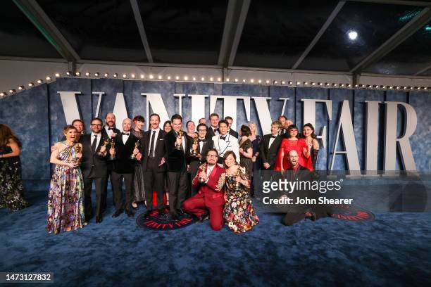 Cast and crew of "Everything Everywhere All at Once" attend the 2023 Vanity Fair Oscar Party Hosted By Radhika Jones at Wallis Annenberg Center for...