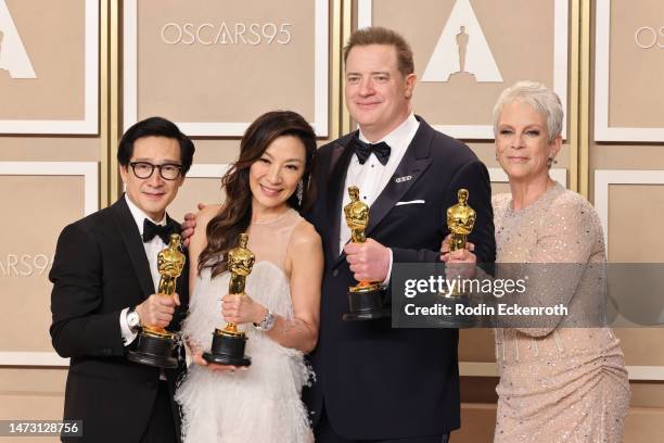 Ke Huy Quan, winner of Best Actor in a Supporting Role award for ‘Everything Everywhere All at Once,’ Michelle Yeoh, winner of the Best Actress in a...