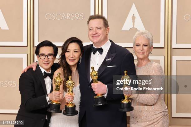 Ke Huy Quan, winner of Best Actor in a Supporting Role award for ‘Everything Everywhere All at Once,’ Michelle Yeoh, winner of the Best Actress in a...