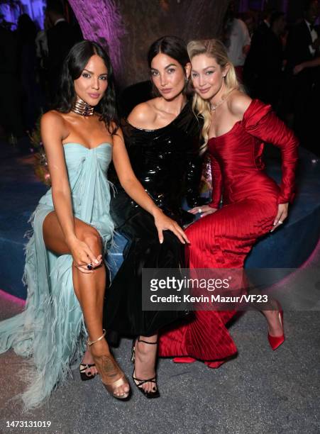 Eiza González, Lily Aldridge and Gigi Hadid attend the 2023 Vanity Fair Oscar Party Hosted By Radhika Jones at Wallis Annenberg Center for the...