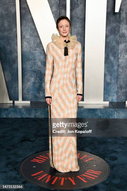 Andrea Riseborough attends the 2023 Vanity Fair Oscar Party Hosted By Radhika Jones at Wallis Annenberg Center for the Performing Arts on March 12,...